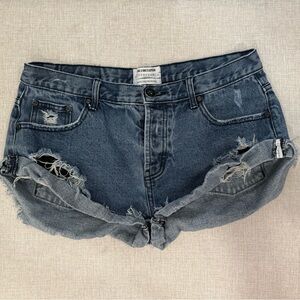 One Teaspoon Blue Distressed Jean Shorts